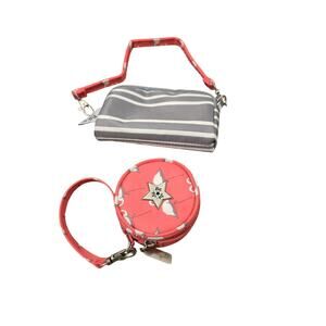 Ju Ju Be Flamingo & Gray Stripe Pacifier Pouch & Matching Zip Pouch